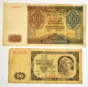 2 BANKNOTY: 100 ZŁ Z 1941 ROKU + 50 ZŁ Z 1948 ROKU