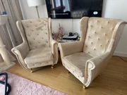 Okazja  2x Fotel uszek bez szampański glamour złoty 