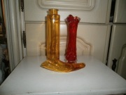 ANANAS CZERWONY ŻÓŁTY WAZON GRUBE DNO RÓG OBFITOŚCI PĘCHERZYKI VINTAGE PRL