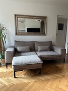 Sofa kanapa z podnóżkiem szara melanż pierze 220 cm