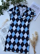 Ołówkowa sukienka mini w romby H&M baby blue V neck
