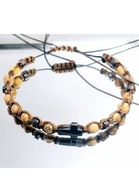 BRANSOLETKA KRZYŻ HEMATYT KAMIEŃ JASPIS OBRAZKOWY  SZER 17 DZIEŃ DZIADKA