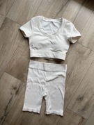 set sportowy siłownia fitness top kolarki six stories s biały kremowy