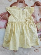 Żółta elegancka haftowana sukienka 68 - 74 kokarda jak nowa