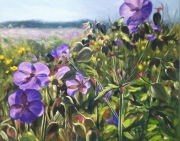 Obraz olejny pejzaż kwiaty łąka 