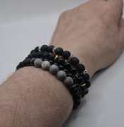 Męski Zestaw 4 Bransoletek – Lawa, Onyks i Jaspis (5-10 mm) + Woreczek
