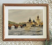 Akwarela Akwarelka Obraz Praga - Most Karola pt: Po Drugiej Stronie.