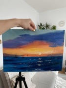 Obraz olejny wieczór nad morzem