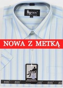 Koszula męska błękitna w paski na krótki rękaw kołnierzyk 40/41
