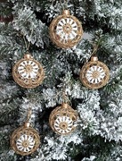 UNIKAT! Biało-złote szklane bombki z szydełkową koronką - zestaw 5 szt.-6cm