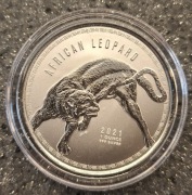 Ghana  5 cedis "Leopard ' 2021 srebro uncja 