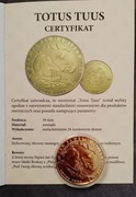 Numizmat Totus Tuus mosiądz wykończony 24-karatowym złotem 
