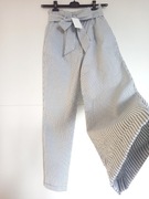 Bawełniane białe spodnie chino H&M w paski wiązane z wysokim stanem