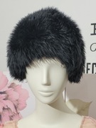 Vintage czarna czapka skóra i futro naturalne made in Italy 