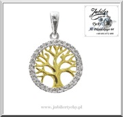 Złote drzewko szczęścia z cyrkoniami + białe złoto