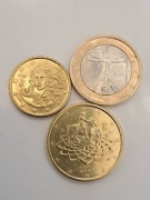38. Monety 1 Euro, 50 centów i 10 centów. Włochy. Rok 2024 i 2018. Obiegowe