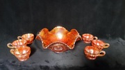 Zestaw Szklany do Ponczu Carnival Marigold Misa 6 Filiżanek Vintage Fenton