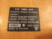 UNITRA ZRK radiomagnetofon RMS 404 tabliczka znamionowa blaszka blacha tył