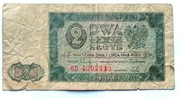 Banknot 2 złote Warszawa 1948