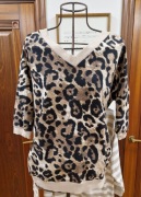 Bluzka bawełniana we wzór panterka XXL dekold serek czarno beżowa  