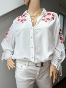 Letnia Bluzka HM Biała w Kwiaty 100% Wiskoza Wakacyjna Boho, Rozmiar L