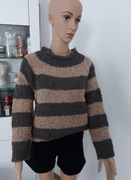 Sweter mokka z beżem, bukla ,elegancki , ciepły z wełną i alpaką w składzie