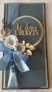 Kartka urodzinowa ręcznie robiona DL niebieska elegancka pudełko