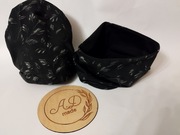 Komplet czapka komin Bawełniany damski czarne listki M,XL