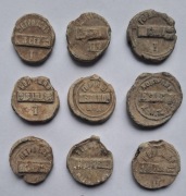 Plomby ołowiane kolejowe carskie Koluszki, Częstochowa, Nieszawa i inne 