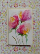 Kartka  ręcznie malowana z kolorowymi  kwiatami - akwarela