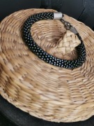 Bransoletka czarna  zielona koraliki pleciona