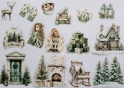 30 szt. naklejek zimowo świąteczny zielony mix scrapbooking
