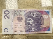 Banknot 20 zł 2016 CA7773444 / ciekawy numer seryjny / kolekcjonerski