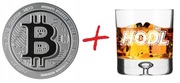 Srebrna Moneta BTC - Bitcoin 1 uncja srebra + Szklanka do whisky z grawerem