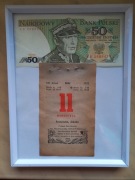 Oryginalna kartka z kalendarza 1975 z banknotem PRL. 50 lat Złote gody 