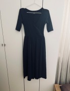 Asos Bawełniana Granatowa Sukienka Kopertowa Midi