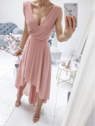 Sukienka asymetryczna 34 xs pudrowy róż
