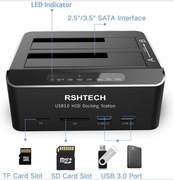 Stacja dokująca RSHTECH USB 3.0 SATA 2.5 i 3.5 HDD SSD SD TF klonowani