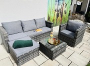 Zestaw mebli ogrodowych z technorattanu Borneo fotel sofa stolik pufa