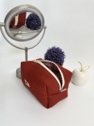Quilted Essential Boxy Pouch - Waffle fabric (dark orange / ginger color)