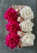 FlowerBox Róże ze wstążki na Walentynki Urodziny Dzień Kobiet 100%handmade 