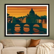Rzym – Plakat Art Deco | Zachód Słońca nad Tybrem | Bazylika i Most 60x40cm