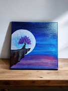 Ręcznie malowany obraz akrylowy – księżyc noc 30x30