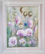 Fioletowe maki. olej  na płótnie naciągniętym na blejtram o wym.30 x 24 cm.