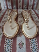 Beira Rio Złote letnie sandały płaskie sandałki klapki 39