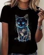 Koszulka, T-shirt neonowy kotek, L 