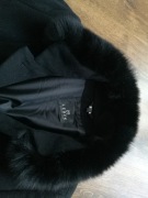 Lebek Kaszmir Wełna Wełniany Płaszcz Futro Lisa R XL XXL Czarne Jak Nowe 