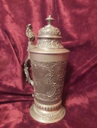 Piękny bavarski cynowy kufel myśliwski XXw.