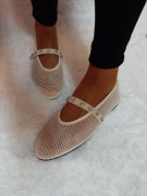 (41) Kremowe, bogato zdobione baleriny siateczkowe z zapięciem, NOWE 