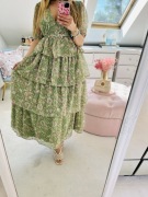 Sukienka haftowana z falbankami zielona boho 42